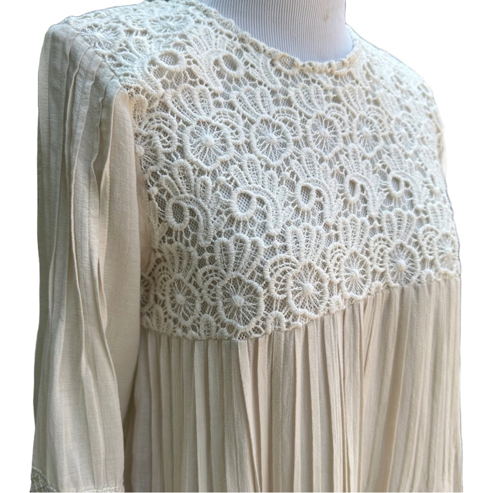 RITU KUMAR Label Ivory Cream Embroidered Boho Lined Midi Dress, Size Small